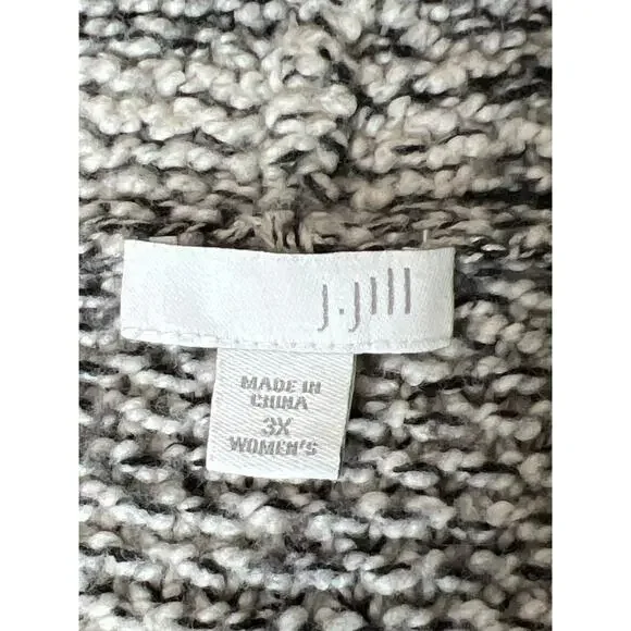 J.Jill size 3X cardigan, black/gray/cream pockets 3/4 Boho fringe open front - Picture 6 of 8